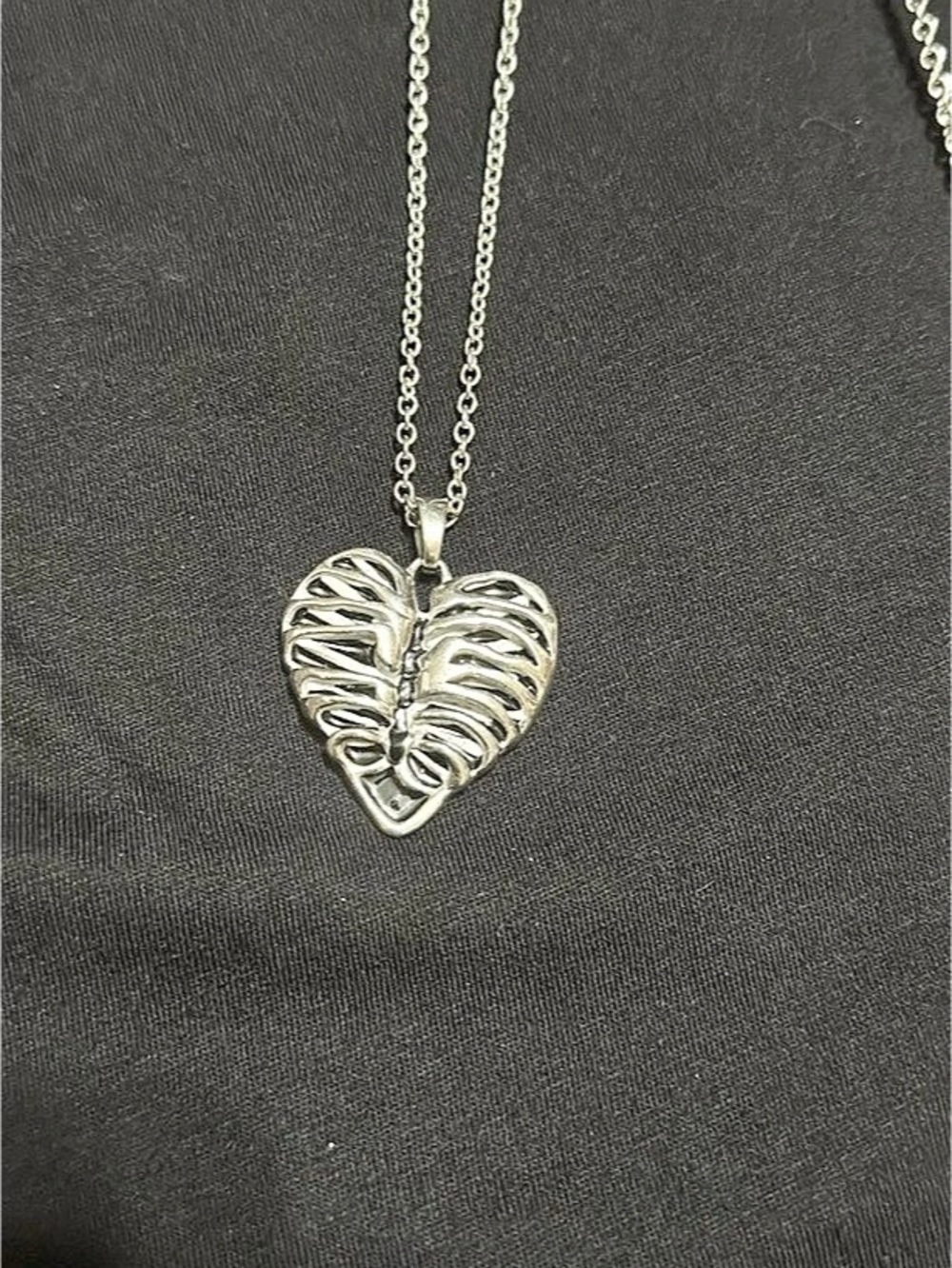 Stainless Steel Gothic Heart Ribcage Pendant Necklace